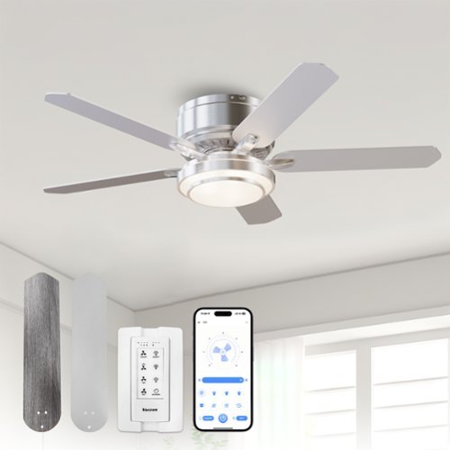 Vaczon - 52" Modern Brushed Flush Mount LED Ceiling Fan with Remote and APP Control - Nickel-Front_Standard 