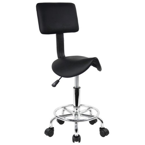 KKTONER - Saddle Stool with Foot Rest PU Leather Swivel Adjustable Rolling Stools with Back Support Facial Salon Chair - Black-Front_Standard 