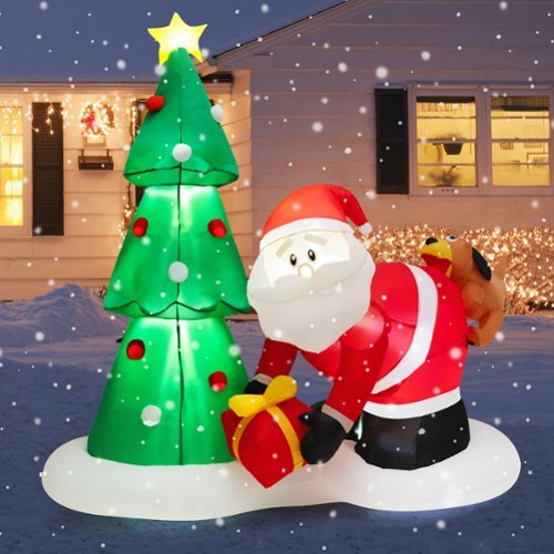 Costway 7FT Blowup Christmas Tree with Santa Claus Chased by Dog Inflatable Decoration - Multicolor