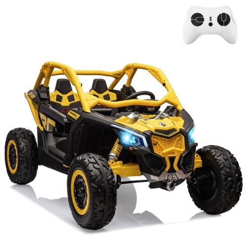 GARVEE - 24V Licensed Can-Am 2-Seater Ride On UTV for Kids, Electric Off-Road Car w/Remote, 4×200W Motors, LED Lights, EVA Tires - Yellow-Front_Standard 