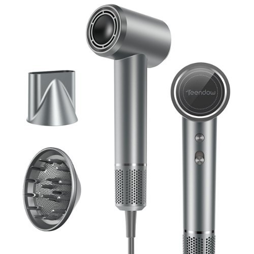 Teendow - 150,000 RPM High-Speed Ionic Hair Dryer with 1500W Brushless Motor, 500M Negative Ions, Quiet & Lightweight - Silver-Front_Standard 
