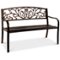 Best Choice Products - Outdoor Steel Bench Garden Patio Porch Furniture w/ Floral Design Backrest - Brown-Front_Standard