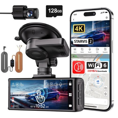 REDTIGER - 4K 3.18" Touch Screen Night Vision Dash Cam , STARVIS 2 , Voice Control , 128GB , 5.8GHz WiFi , GPS &HW Kit - Black-Front_Standard 