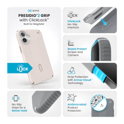 Speck Presidio2 Grip ClickLock Case with MagSafe for Apple iPhone 16 Plus - Bleached Bone HOW TO BUY
