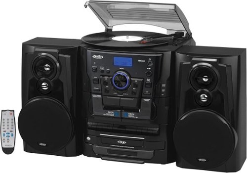 Jensen - Bluetooth 3 Speed Stereo Turntable with 3 CD Changer and Music System with Dual Cassette Deck - Black-Front_Standard 