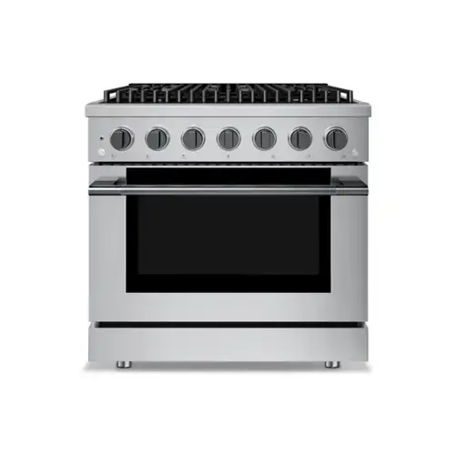 Front. Hauslane - HausPro 36 in. 6 Burners Gas Range in Black Stainless Steel with 20,000 BTU and Convection Oven with 5 Rack Positions - Black Stainless Steel.
