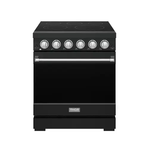 Front. Thor Kitchen - Gordon Ramsay Series by Thor Kitchen 4.55 Cu. Ft Freestanding Electric Range with Stainless Steel Hardware - Matte Black.