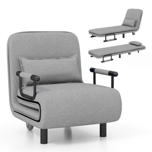 Costway - 3-in-1 Convertible Sofa Bed with 5-Position Adjustable Backrest & Lumbar Pillow - Gray-Front_Standard 