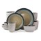 Elama - Modern Dot 16 Piece Luxurious Stoneware Dinnerware with Complete Setting for 4 - Taupe, Blue, and Brown-Front_Standard