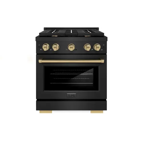 Front. ZLINE - ZLINE Autograph 30" Paramount Dual Fuel Black Stainless Range w/ Bronze Accents (SDRBZ-30-CB) - Black Stainless Steel.