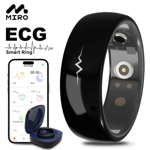 Miro - R1E HealthWear ECG UltraThin AI Smart Ring 10-Day Battery Life Fitness/Sleep/HR Tracker iOS Android Compatible Black #12 - Black - (2025)-Front_Standard 