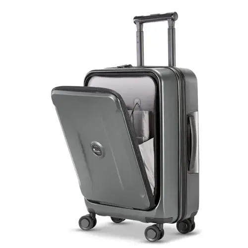 Front. DORLUKFU - Carry On Luggage with Front Pocket & USB Port, PC Hardside 20 Inch luggage with Spinner Wheels & Built-in TSA Lock, - Gray.