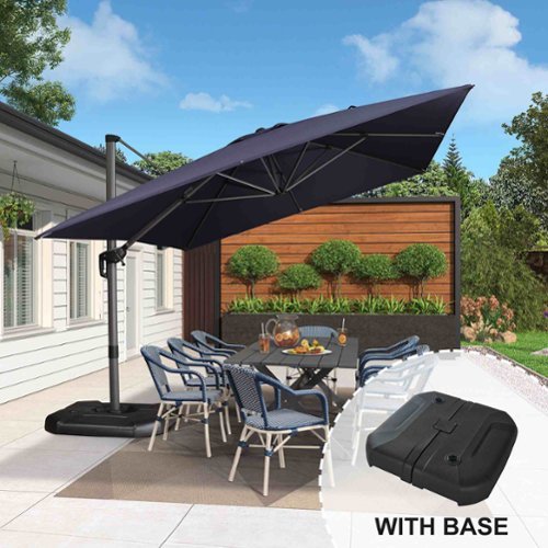 PURPLE LEAF - 10' X 13' Aluminum Outdoor Patio Cantilever Umbrella Offset 360° Rotation Umbrella with Base for Garden Deck Pool - Navy Blue-Front_Standard 