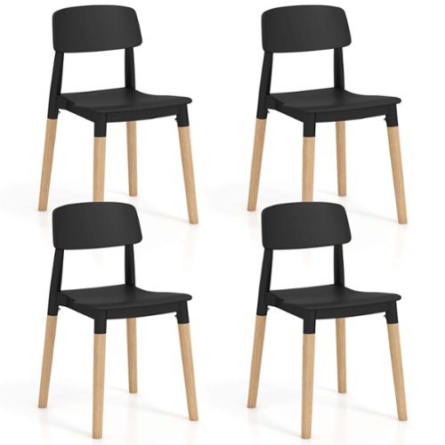 Costway Dining Side Chairs Set of 4 with Ergonomic Backrest Wide Seat & Sturdy Wooden Legs - Black