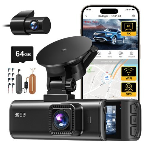 REDTIGER - 4K/2.5K HD Dash Cam , WDR , Night Vision , 64GB Card , & HW kit - Black-Front_Standard 