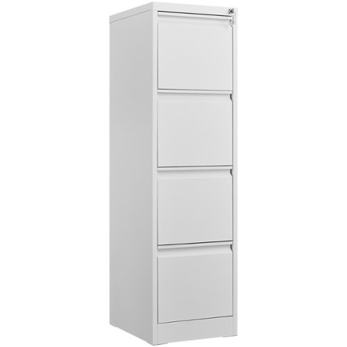 Spaco - 4-Drawer Steel Narrow File Cabinet, Locking Legal Size - White-Front_Standard 