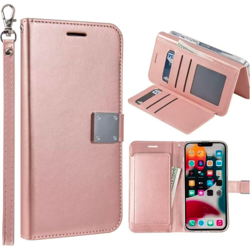 Entronix - Foldable Leather Wallet Case for Moto G Stylus 2023 - Card Holder & Lanyard - Rose-Front_Standard 