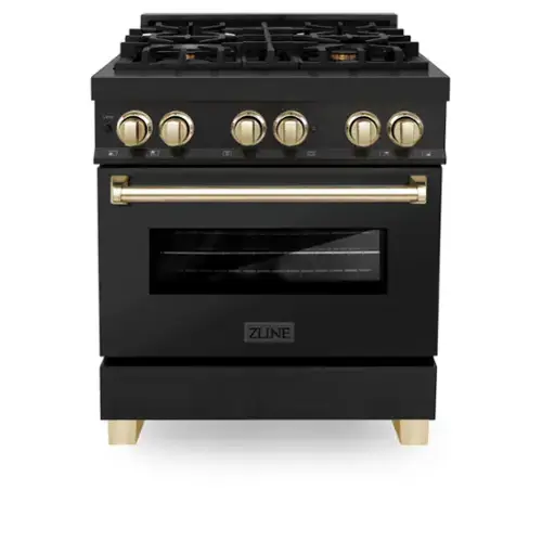 Front. ZLINE - Autograph 30" Legacy Dual Fuel Range in Black Stainless Steel & Gold Accents (RABZ-30-G) - Black.