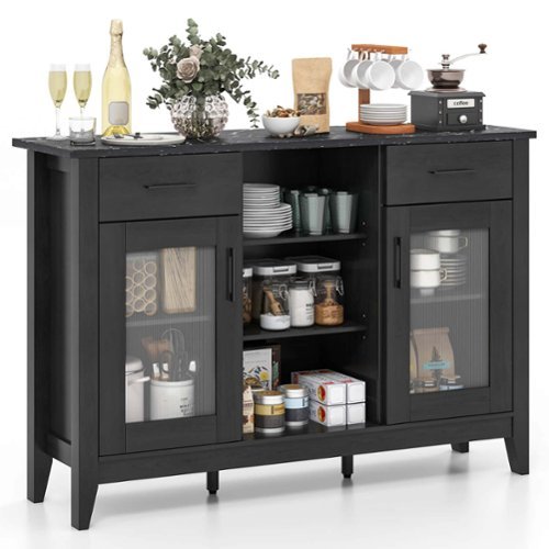 Costway Sideboard Buffet Cabinet with 2 Drawers 2 Doors 3 Open Compartments 4 Shelves - Black