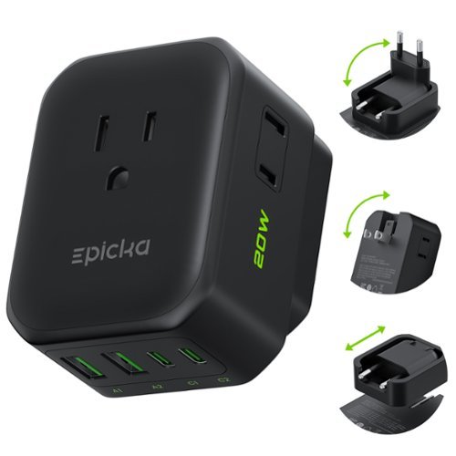 Epicka - Hybrid International Power Adapter for US to Europe & England, 8-IN-1 Travel Plug Adapter, Travel Dorm Essentials - Black-Type C 1 Pack-Front_Standard 