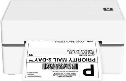 Core Innovations - CTP750BY 4x6 Thermal Shipping Label Wireless Printer plus 75 Labels, Label Holder & USB-C Adapter - White