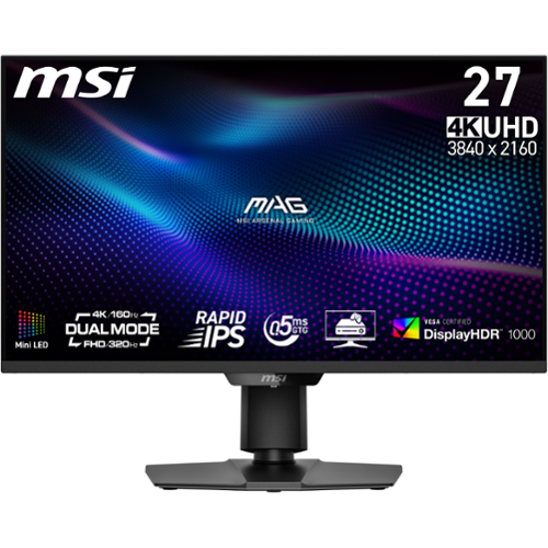 MSI - MAG 274UPDF E16M 27" MiniLED Dualmode(UHD 160Hz or FHD 320Hz)0.5ms Gaming Monitor with HDR1000(DisplayPort,HDMI,USB-C) - Metallic Black-Front_Standard 