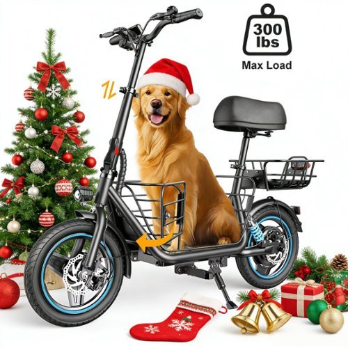 Mastgoal - 650W Electric Scooter with Seat - 14" Wheels, 30 Miles Range, 18.6MPH, Basket & Dual Shock Absorbers + Free Dog Mat - Black-Front_Standard 