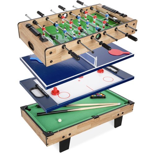 Best Choice Products - 4-in-1 Multi Game Table, Childrens Arcade Set w/ Pool Billiards, Air Hockey, Foosball - Natural - 4-in-1 Natural-Front_Standard 