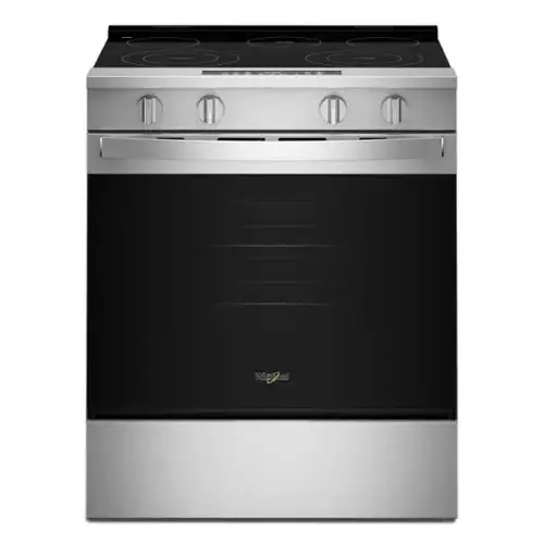 Front. Whirlpool - 30 in. Wide 5 elements 5.3 cu. ft. Slide-In Electric Range with No Preheat and Slow Cook Modes - Stainless Steel.
