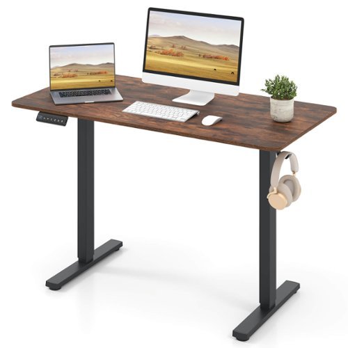Costway - 48" x 24" Sit to Stand Desk with 3 Memory Settings & Anti-Collision Protection - Brown-Front_Standard 