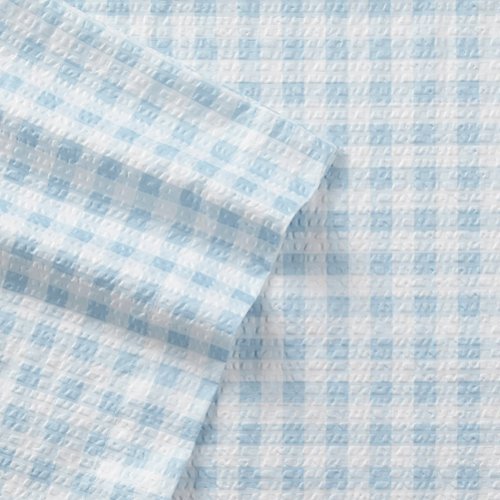 Shavel Home Products - Seersucker Sheet Set - Stylish and Comfortable Bedding - Gingham Blue-Front_Standard 