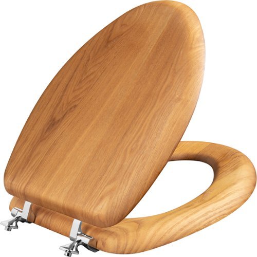 BEMIS - Mayfair Elongated Natural Reflections Wood Veneer Toilet Seat with Chrome Hinge - Natural Oak-Front_Standard 