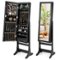 Costway - Lockable Mirrored Jewelry Cabinet Armoire Organizer Storage with Stand & LED Lights - Black-Front_Standard