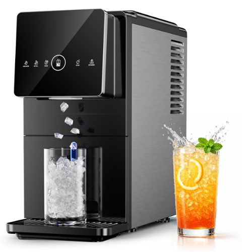 Ecozy Chillio - Nugget Ice Maker Dispenser, 40 lbs/24H Chewable Pebble Ice Machine, Pull-Out Water Tank, One-Touch Self-Cleaning - Black-Front_Standard 