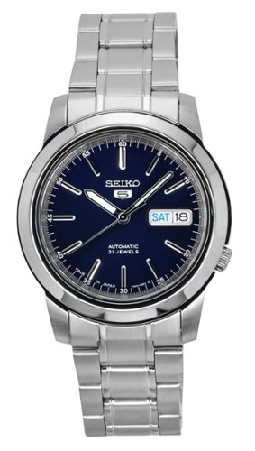 Seiko - 5 Automatic SNKE51J1 Mens Watch 21 Jewels Japan Made Stainless Steel Blue Dial Day/Date Display 30M - Silver/Blue-Front_Standard 