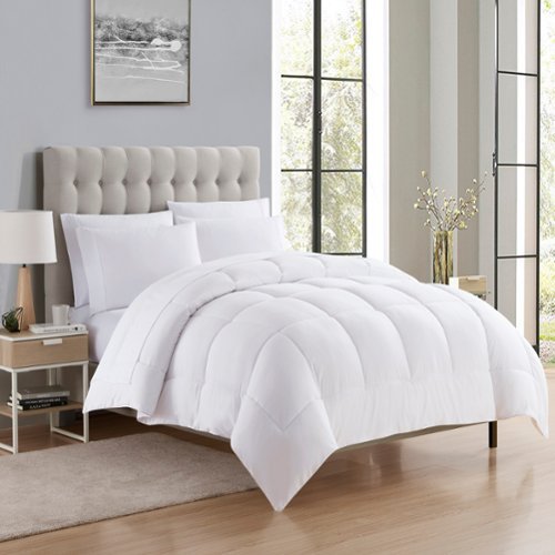 Sweet Home Collection - All Season Reversible Bed-in-A-Bag Solid Color Comforter & Sheet Set, Queen - White-Front_Standard 