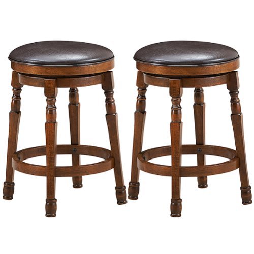 Costway Set of 2 24" Swivel Bar Stool Leather Padded Dining Kitchen Pub Chair Backless - Walnut