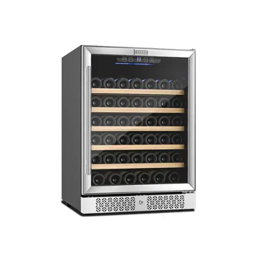 Front. Empava - 52-Bottle Wine Cooler – Freestanding/Built-In, Anti-Vibration - Stainless Steel.