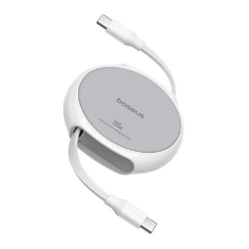 Baseus - Pathfinder Series Free2Pull Retractable Fast Charging Cable, USB-C to USB-C, 100W, 3.3Ft - White-Front_Standard 
