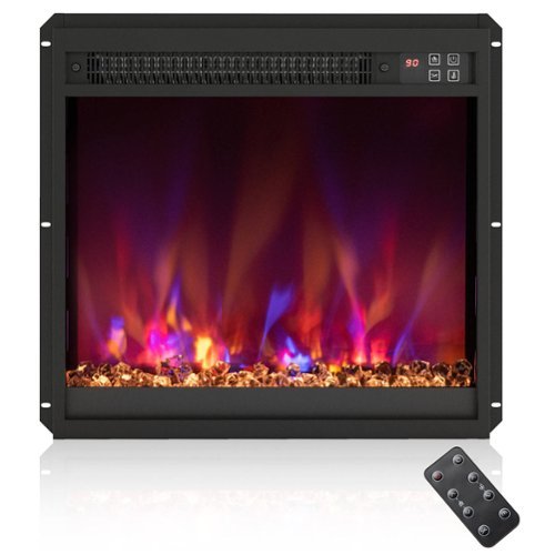 Costway - 18" Electric Fireplace Insert Recessed 1500W Fireplace Heater with Remote Control - Black-Front_Standard 