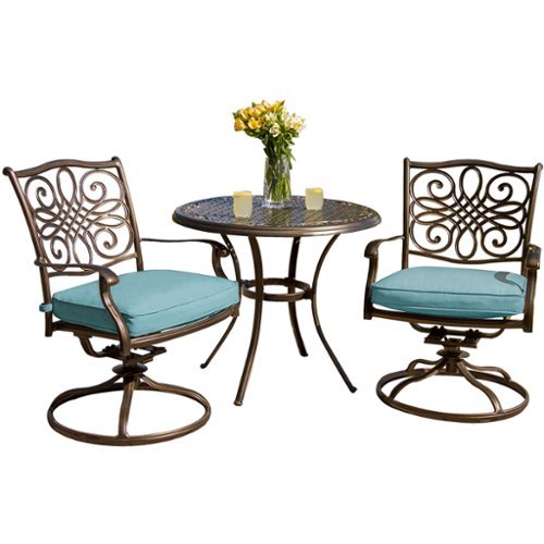 Hanover - Traditions 3-Piece Bistro Set with 32 in. Cast-Top Table - Aluminum/Blue-Front_Standard 