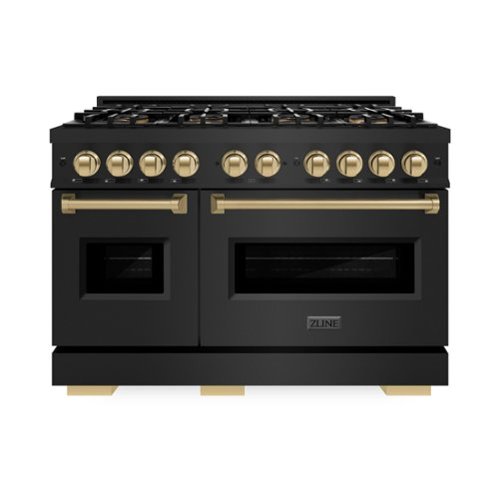 ZLINE - Autograph 48 in. 6.7 cu. ft. Classic Freestanding Black Stainless Dual Fuel Range w/ 8 DuoPro Burners & Bronze Accents - Black Stainless Steel