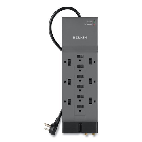 Belkin - BE112230-08 Professional Series 3780 J 12 AC Outlets 8 ft. Cord SurgeMaster Surge Protector - Dark Gray-Front_Standard 