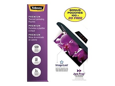 Fellowes - ImageLast Premium Thermal Laminating Pouches, Letter Size, 3 Mil, 120/Pack (5228901) - Clear