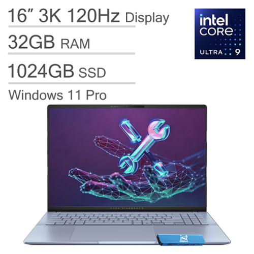 ASUS - Upgraded - Vivobook S 16 16" 3K OLED AI PC Laptop - Intel Core Ultra 9 285H - 32GB Memory - 1TB SSD - Windows 11 Pro - Mist Blue-Front_Standard 