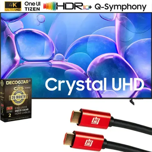 4K One UI ULTRAHD TIZEN HDR IC+ Q-Symphony  
Crystal UHD  
DECOGEAR UHD CP CPS PREMIUM BUNDLE  
26 MONTH COS - PROTECTION  
EXCLUSIVE DECO GEAR HDMI CABLES - 2 IN 1  
PREMIUM PROTECTION PLAN