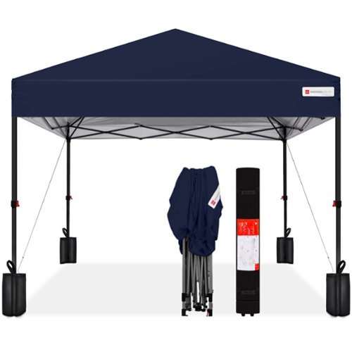 Best Choice Products - 12x12ft Easy Setup Pop Up Canopy w/ 1-Button Setup, Wheeled Case, 4 Weight Bags - Navy Blue-Front_Standard 