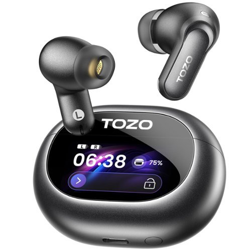 TOZO - NC20 Pro ANC Earbuds – Touch Screen, LDAC Hi-Res, 6-Mic AI Calls, 80H Playtime, IPX8, Wireless Charge - Black-Front_Standard 