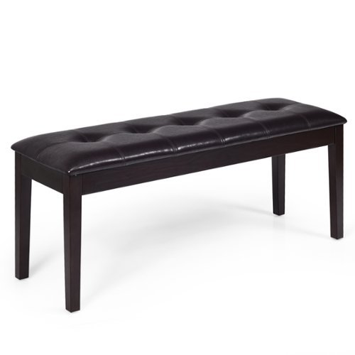 Costway Upholstered PU Dining Room Bench Solid Wood Button Tufted Dining Room Bench - Cherry