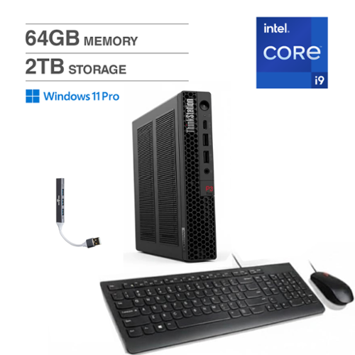 Lenovo - ThinkStation P3 Tiny Workstation Mini Desktop (Intel i9-14900 vPro, T400 4GB, 64GB DDR5, 2TB SSD, Win 11 Pro) - Black-Front_Standard 